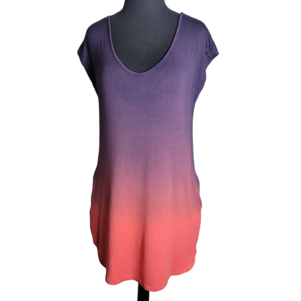 Blue Curl beachwear dip dye ombre cover up dress purple orange women's small
